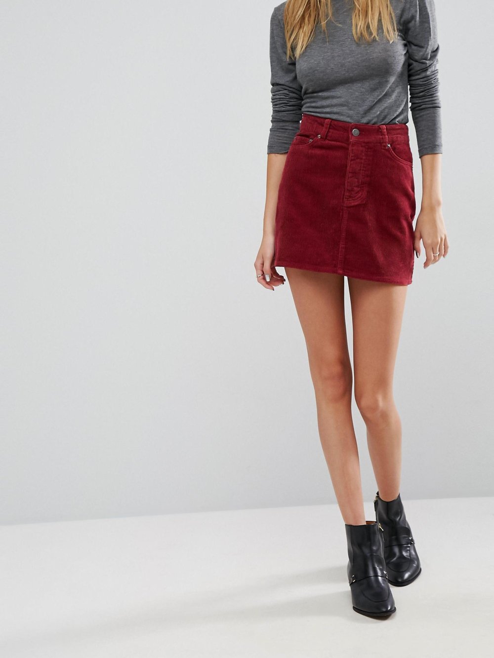 Вельветовая юбка миди стрит стайл