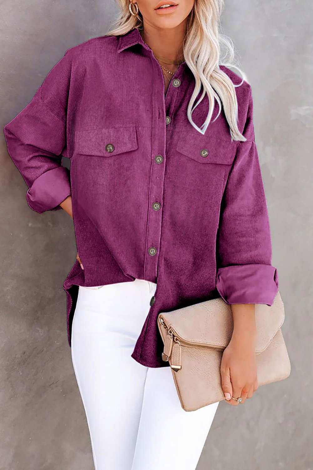 Вельветовая рубашка Зара сиреневая