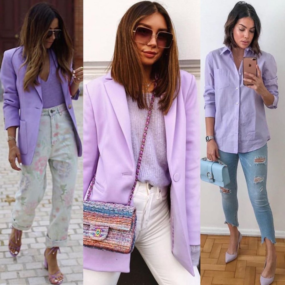 Образ с джинсовой лавандового цвета