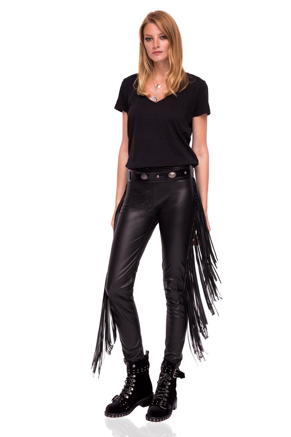 Кожаные брюки женские на резинке