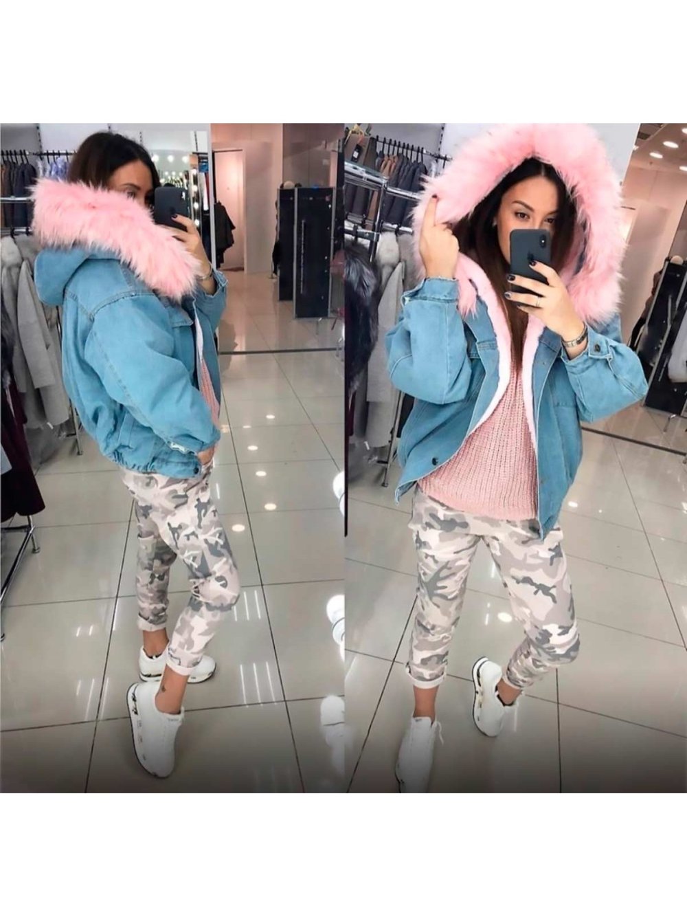 Парка детская с розовым мехом