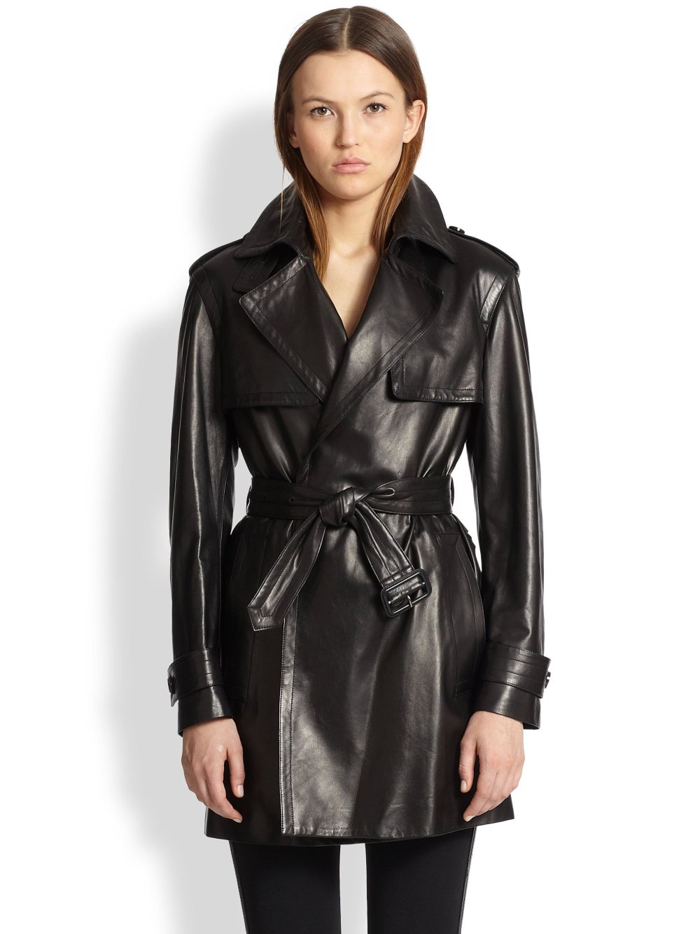 Длинный кожаный плащ