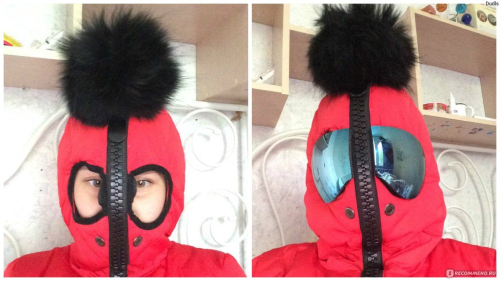 Пуховик с очками на капюшоне женский