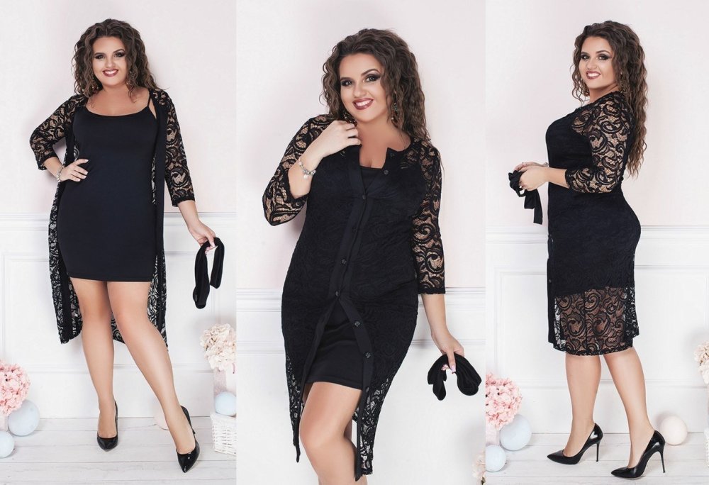 Черное платье с гипюровой накидкой