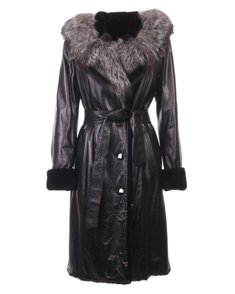 Кожаное пальто с мехом женское