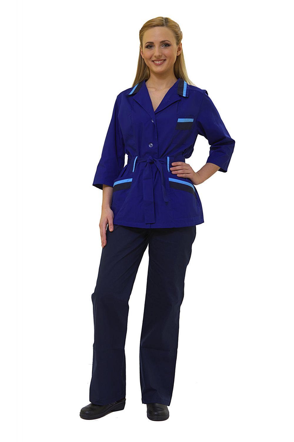 Костюм женский модница ТК.габардин васильковый/бирюзовый