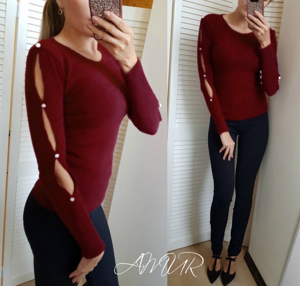 Рукав вязаной кофты с разрезом