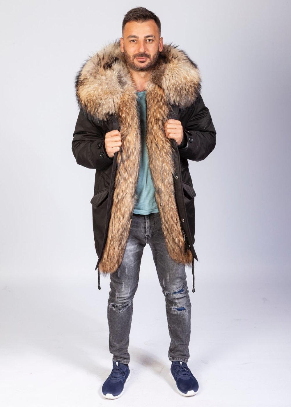 Куртка Херман кожаная с мехом волка