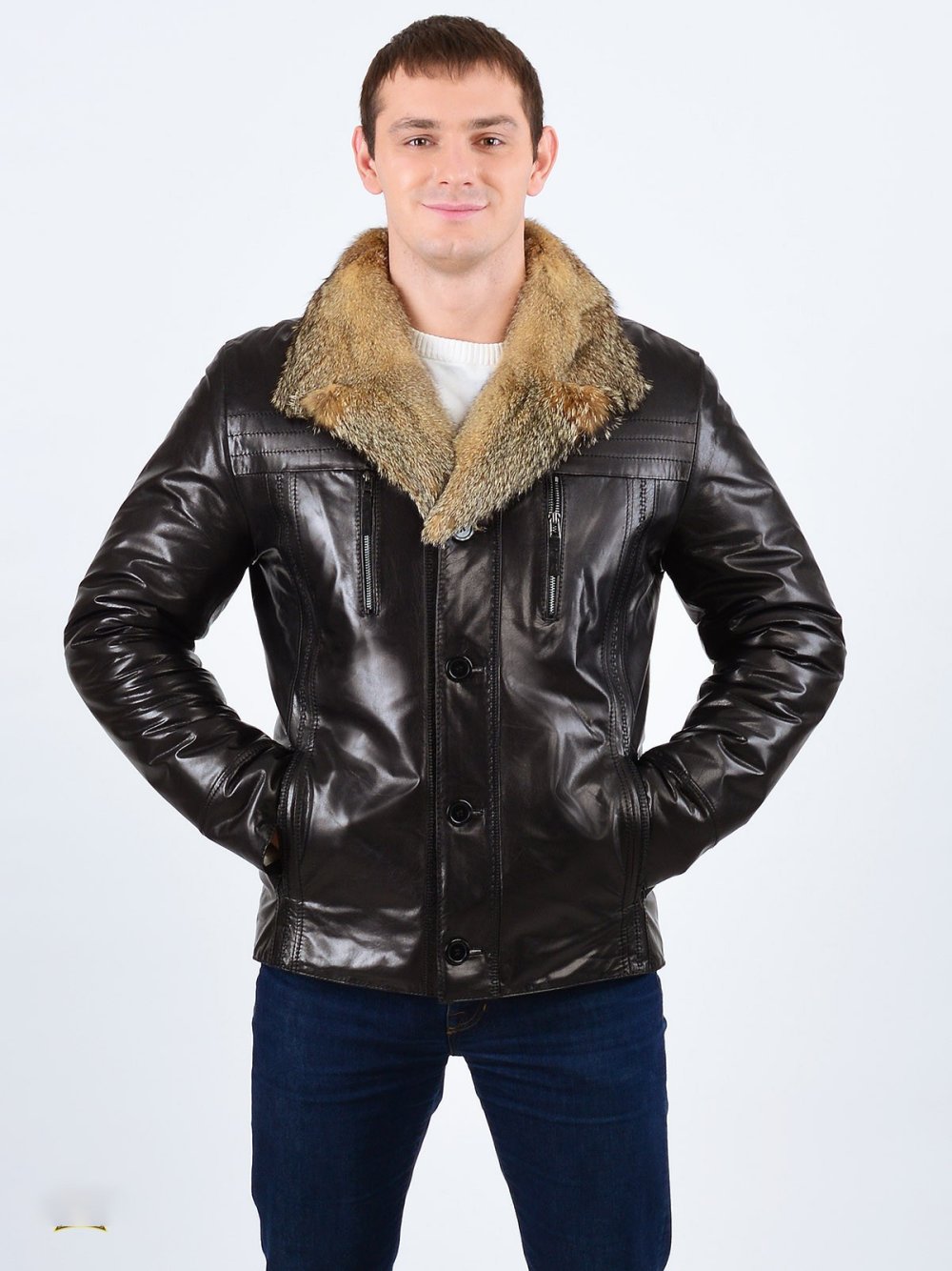 Мужская куртка кожаная с мехом енота Kelaier Classic Fashion