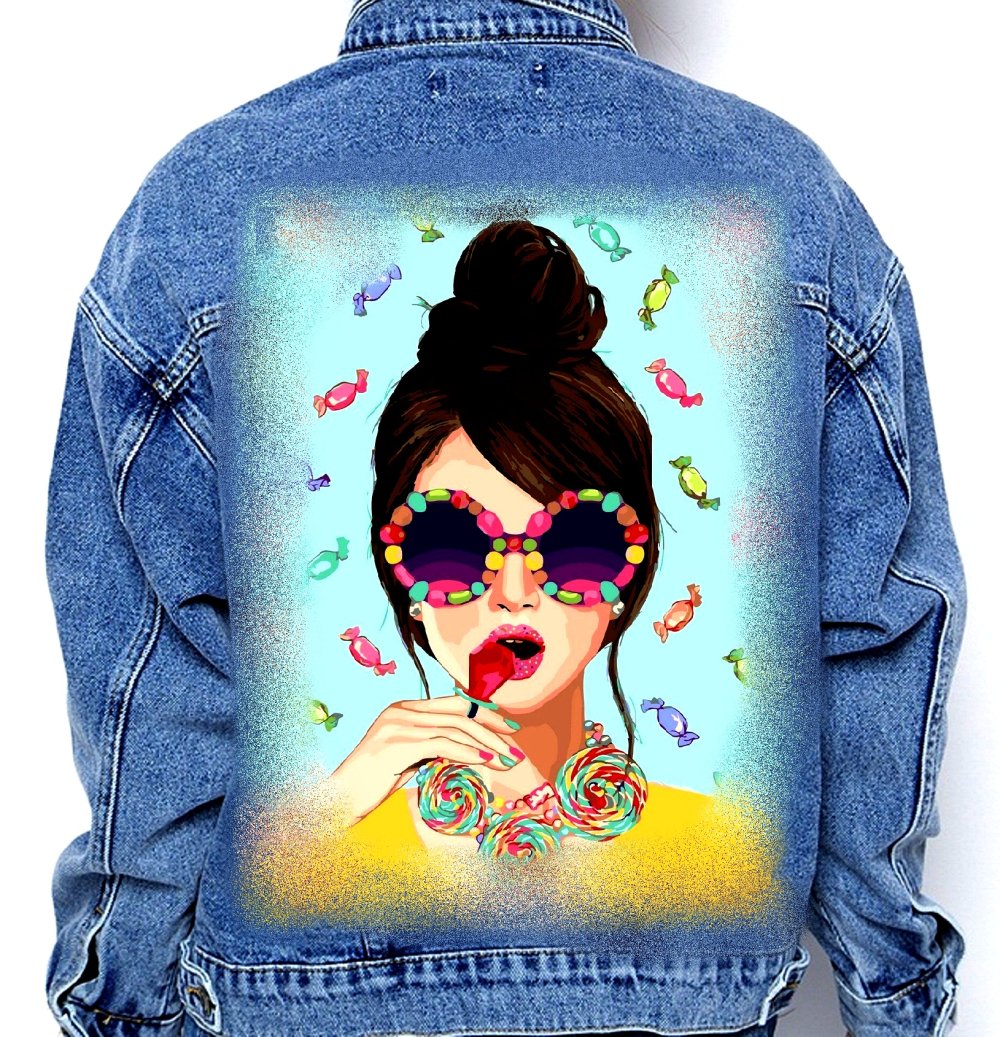 Роспись джинсовки губы