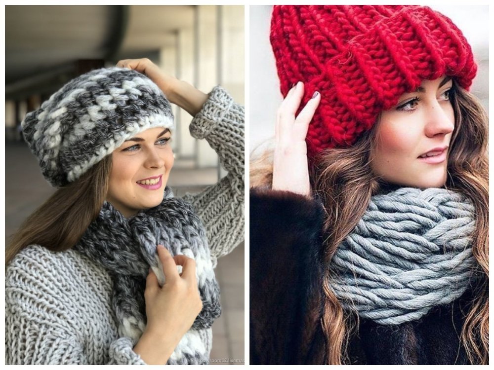 Шапка вязаная спицами с объемными косами