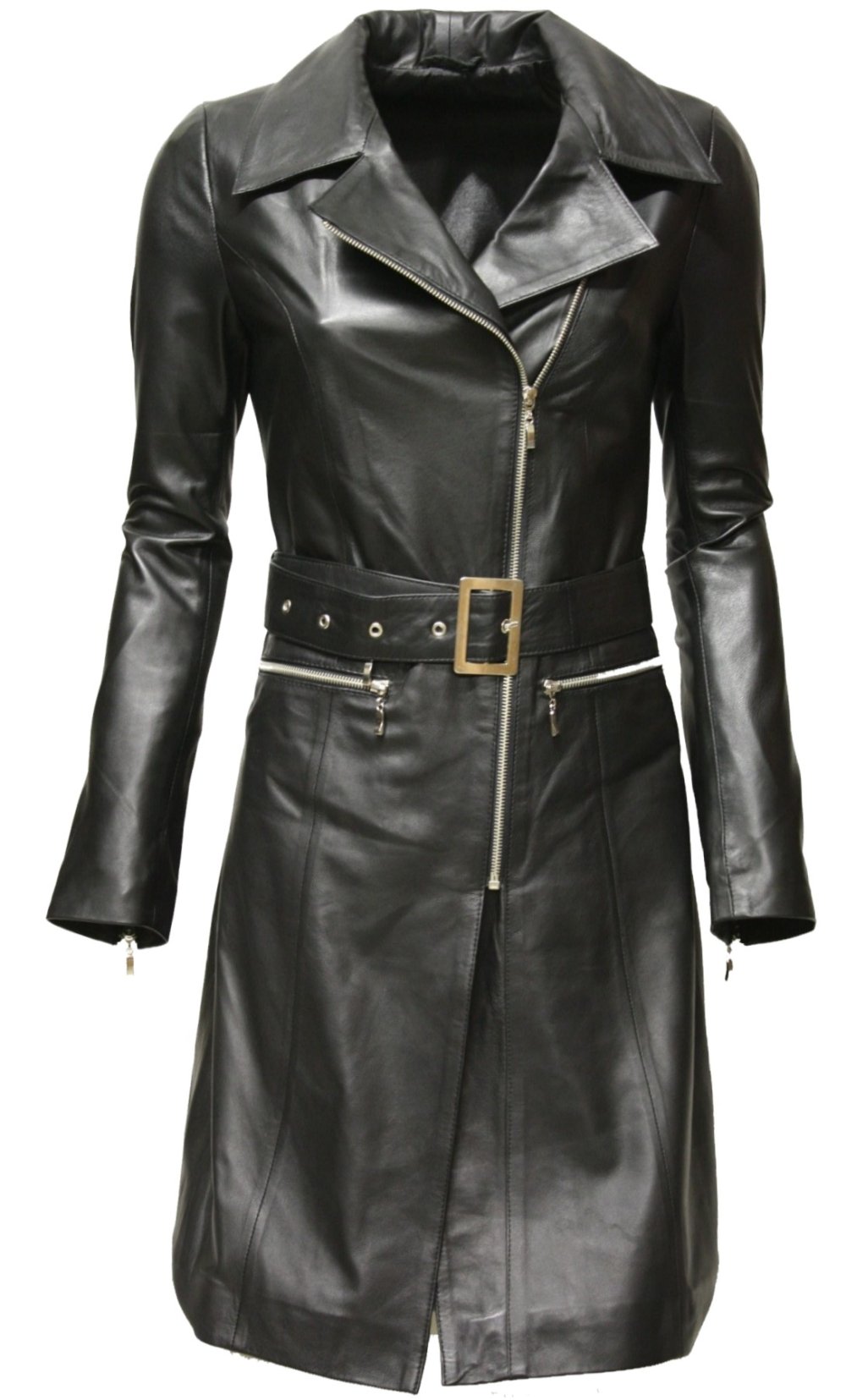 Серый кожаный плащ