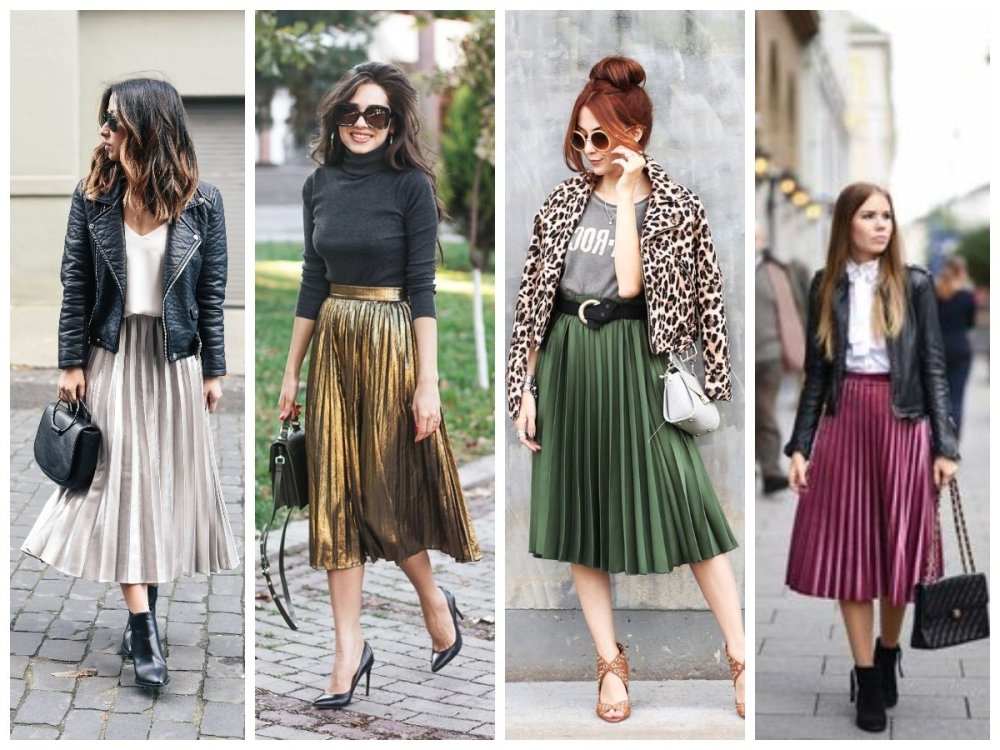 Синяя юбка плиссе с кедами