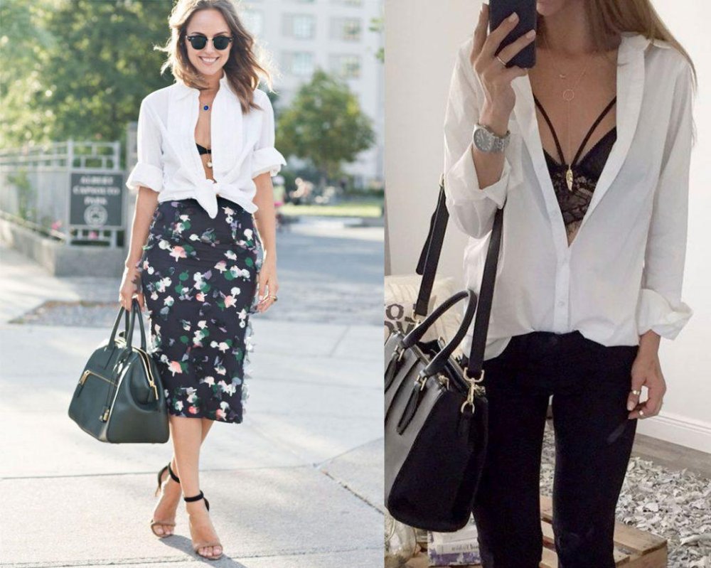 Белая рубашка поверх майки