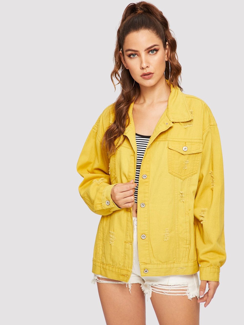 Желтая джинсовка женская