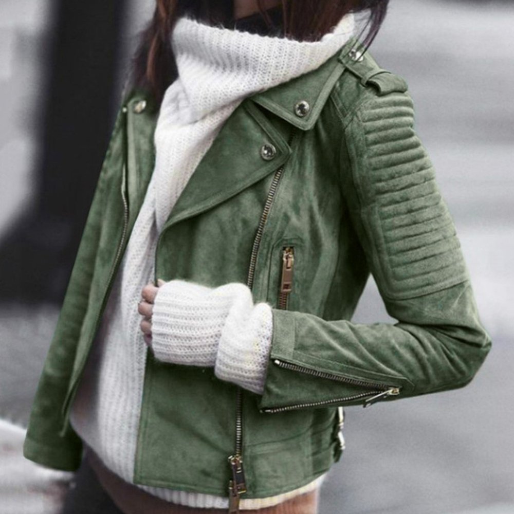 Кожаное пальто с трикотажными рукавами