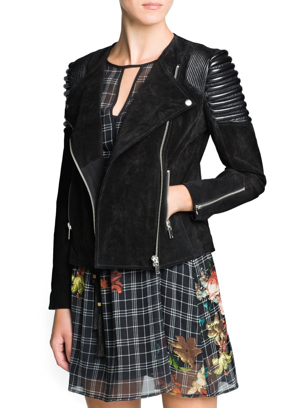 Замшевая куртка с кожаными вставками мужская черная