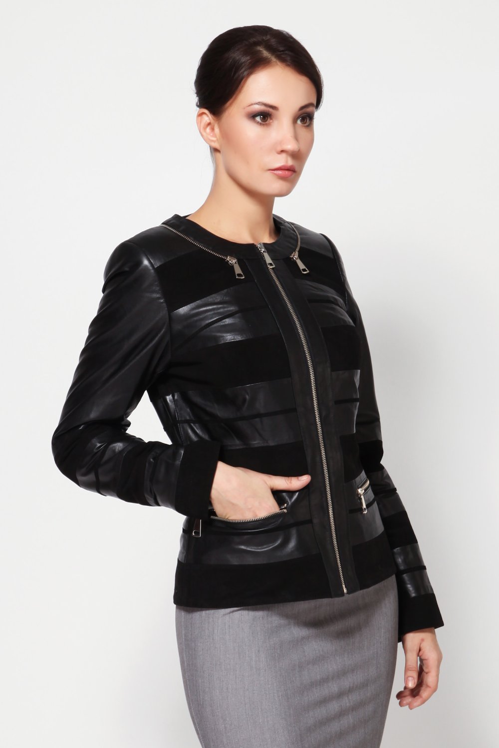 Женские кожаные куртки комбинированные из Турции