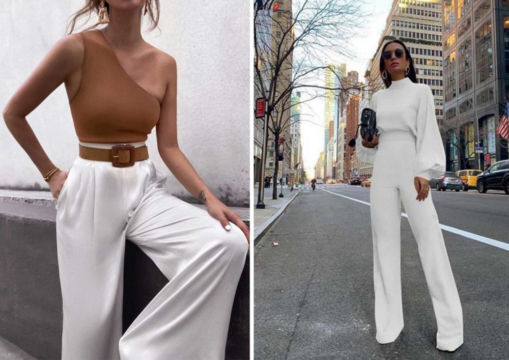 Образ с черными широкими брюками женский