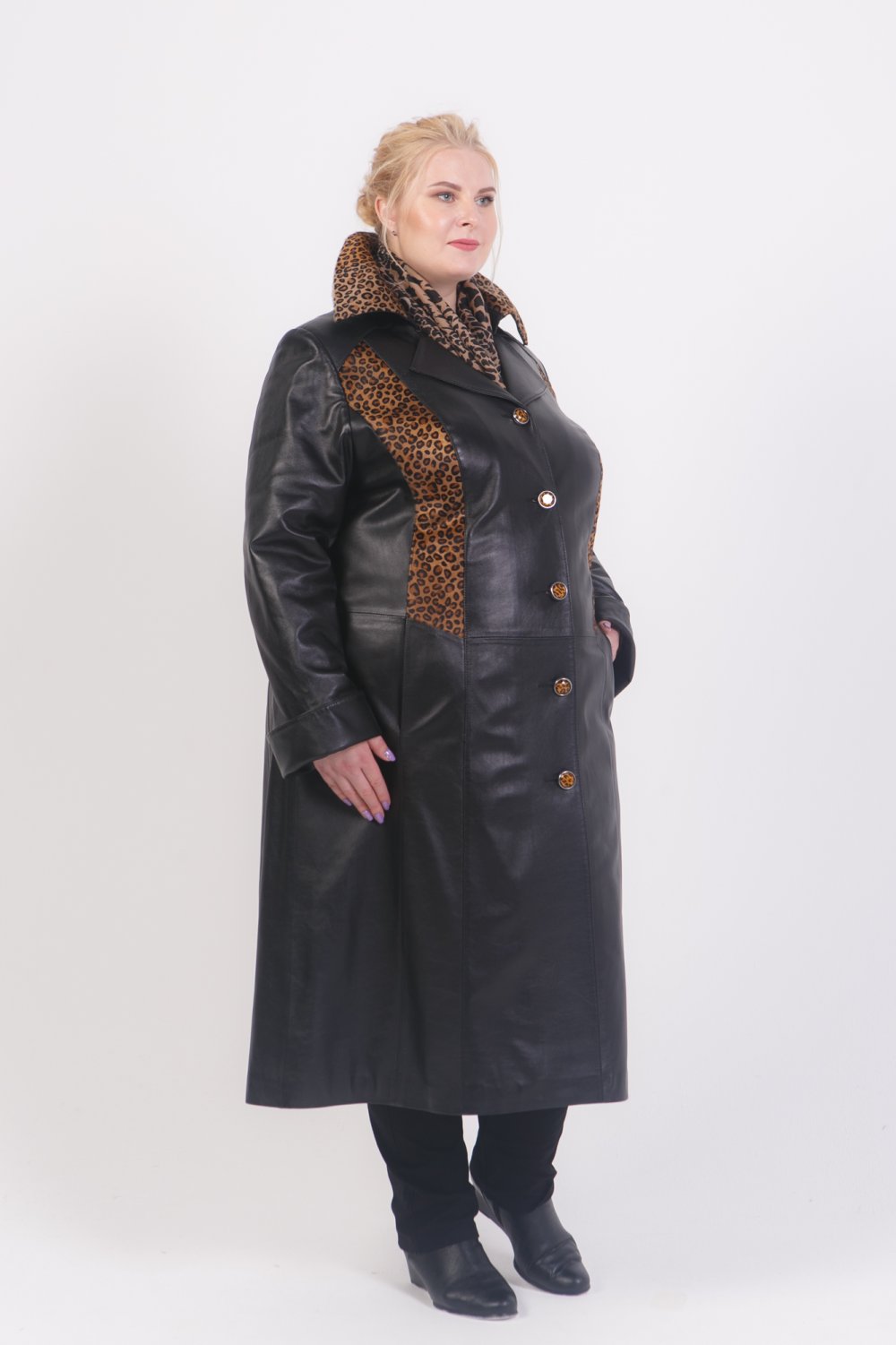 Кожаные пальто большого размера