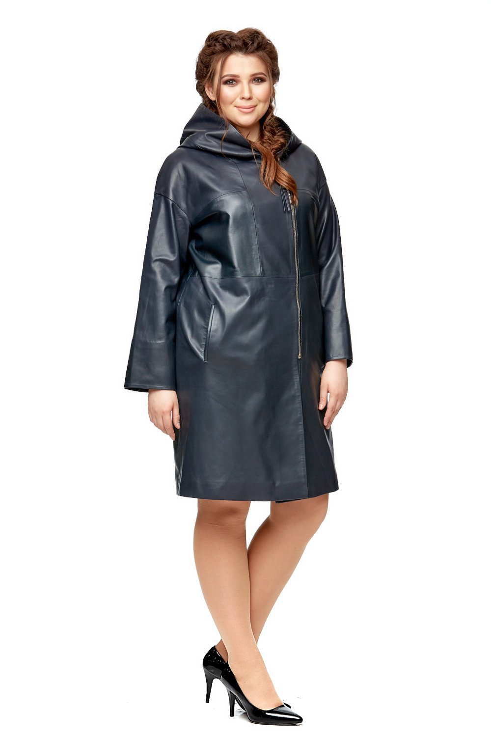 Кожаное пальто для полных женщин