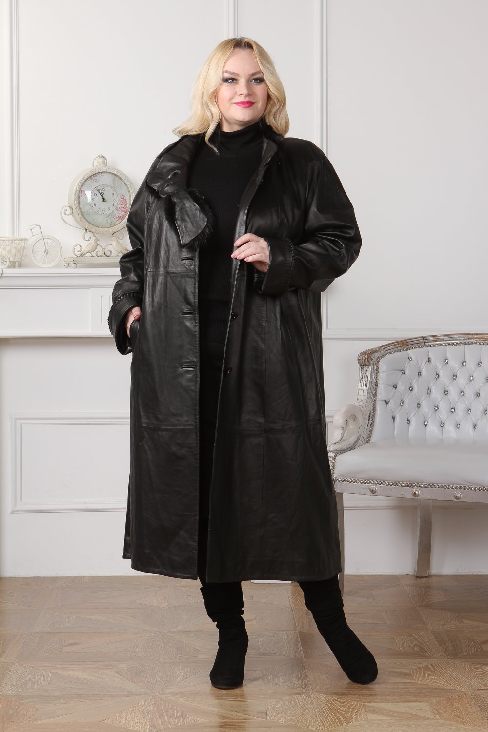 Кожаное пальто женское больших размеров