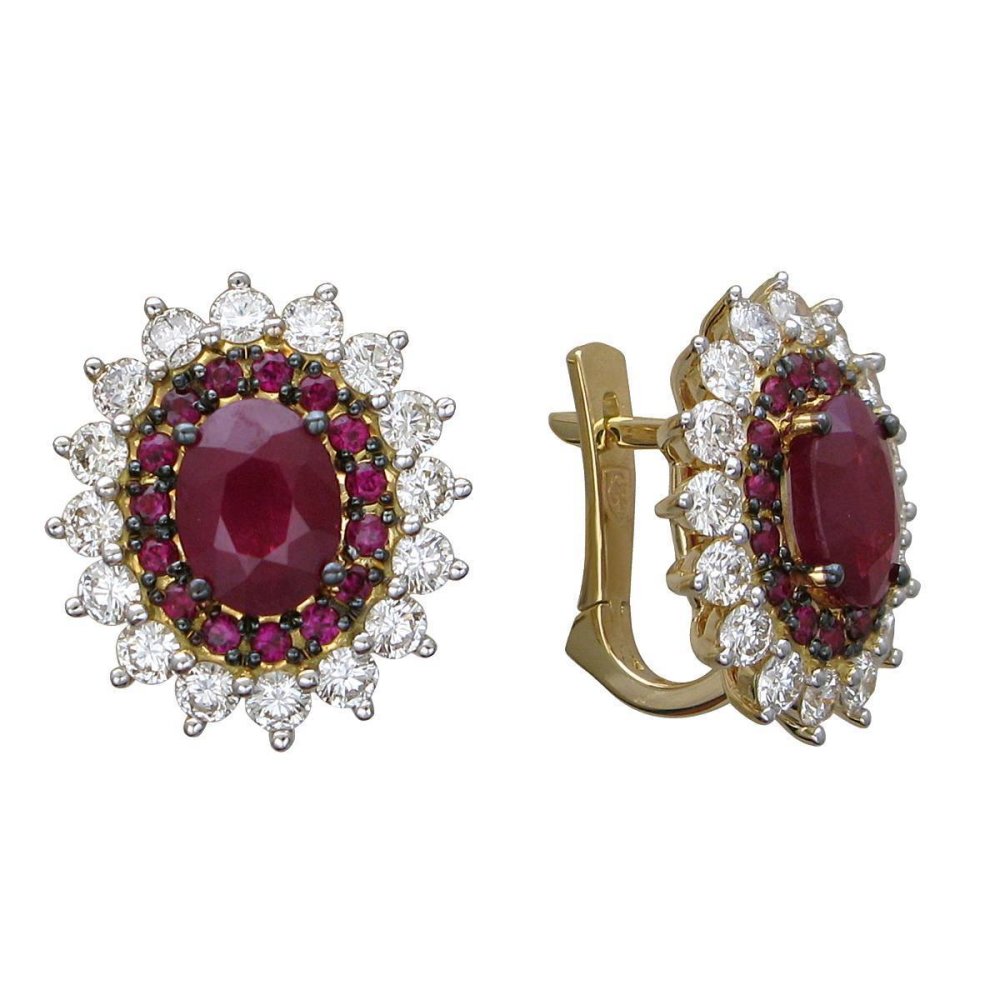 Серьги с рубином из золота 585