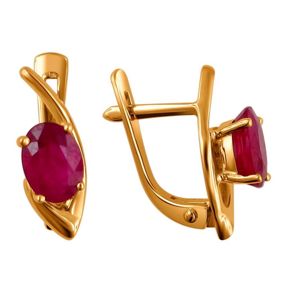 Серьги сердце с рубином