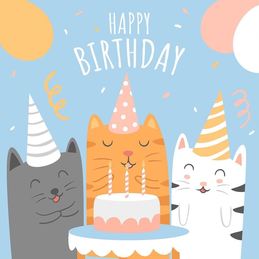 Открытки Happy Birthday с кошками