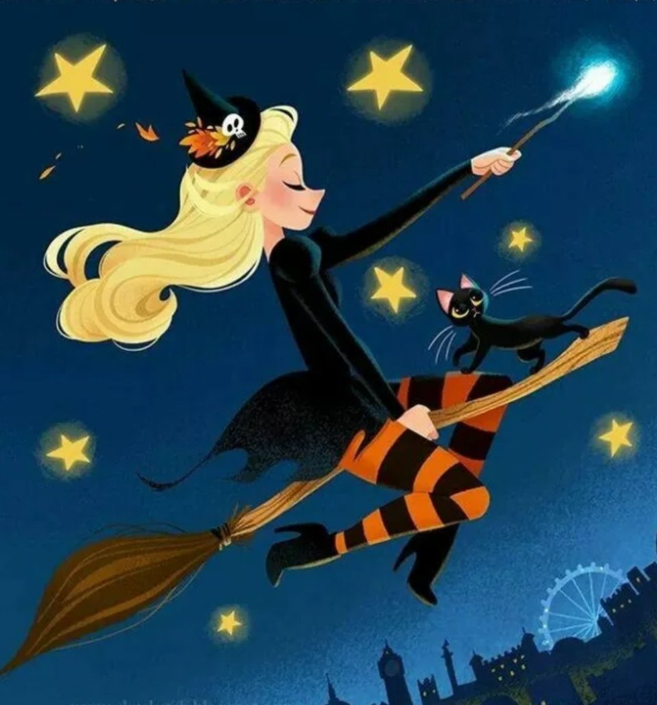 Ведьмочка блондинка на метле