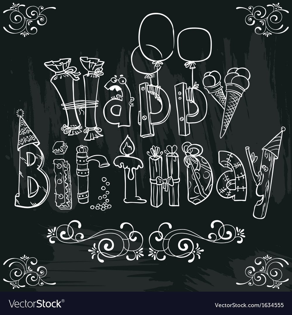 Надпись с днем рождения мелом на доске