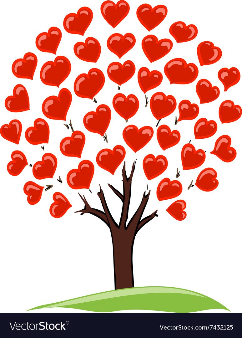 Дерево с листочками сердечками
