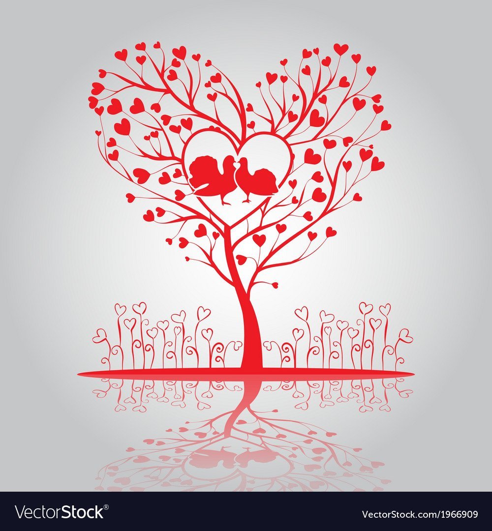 Вектор дерево сердце с голубями