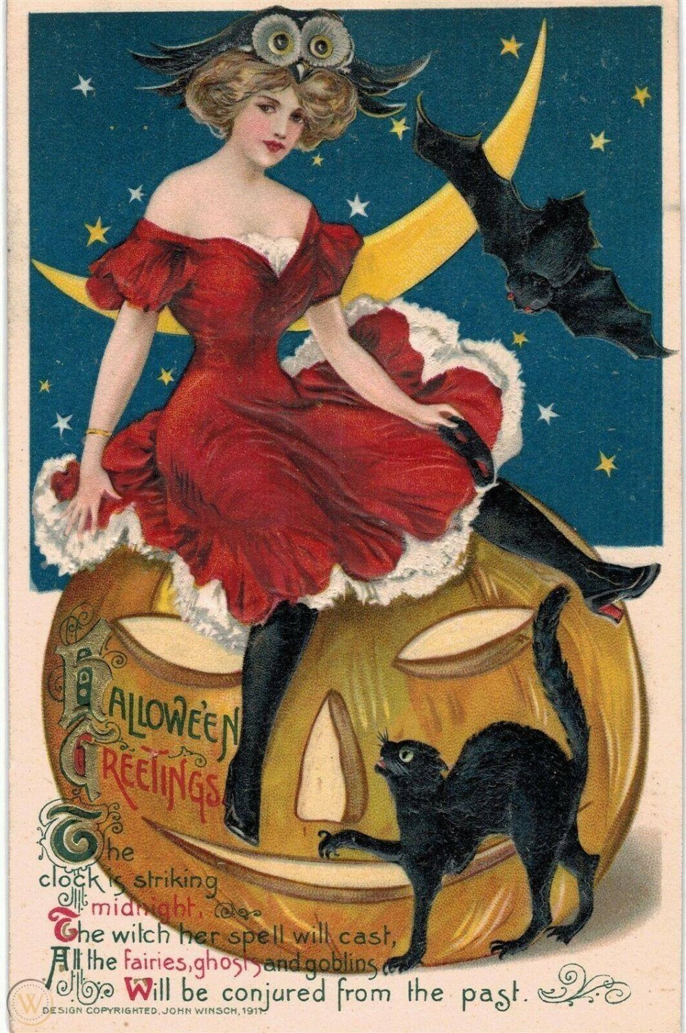 Винтажная открытка с ведьмой