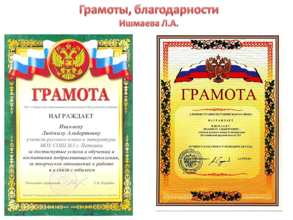 Грамота учителю начальных классов