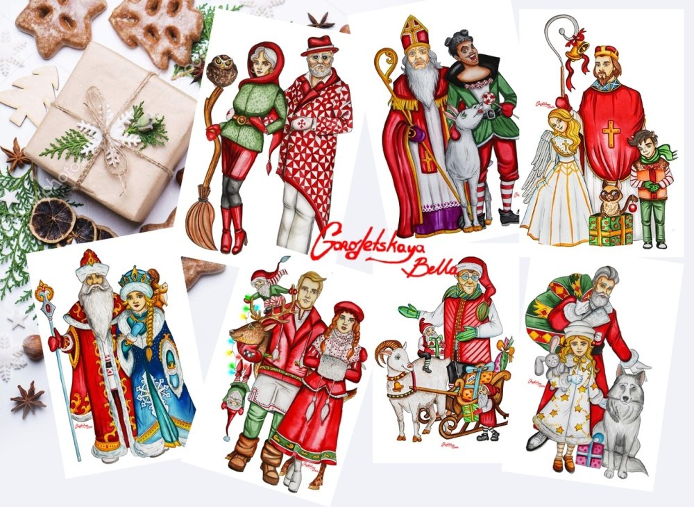 Деды Морозы разных стран коллаж