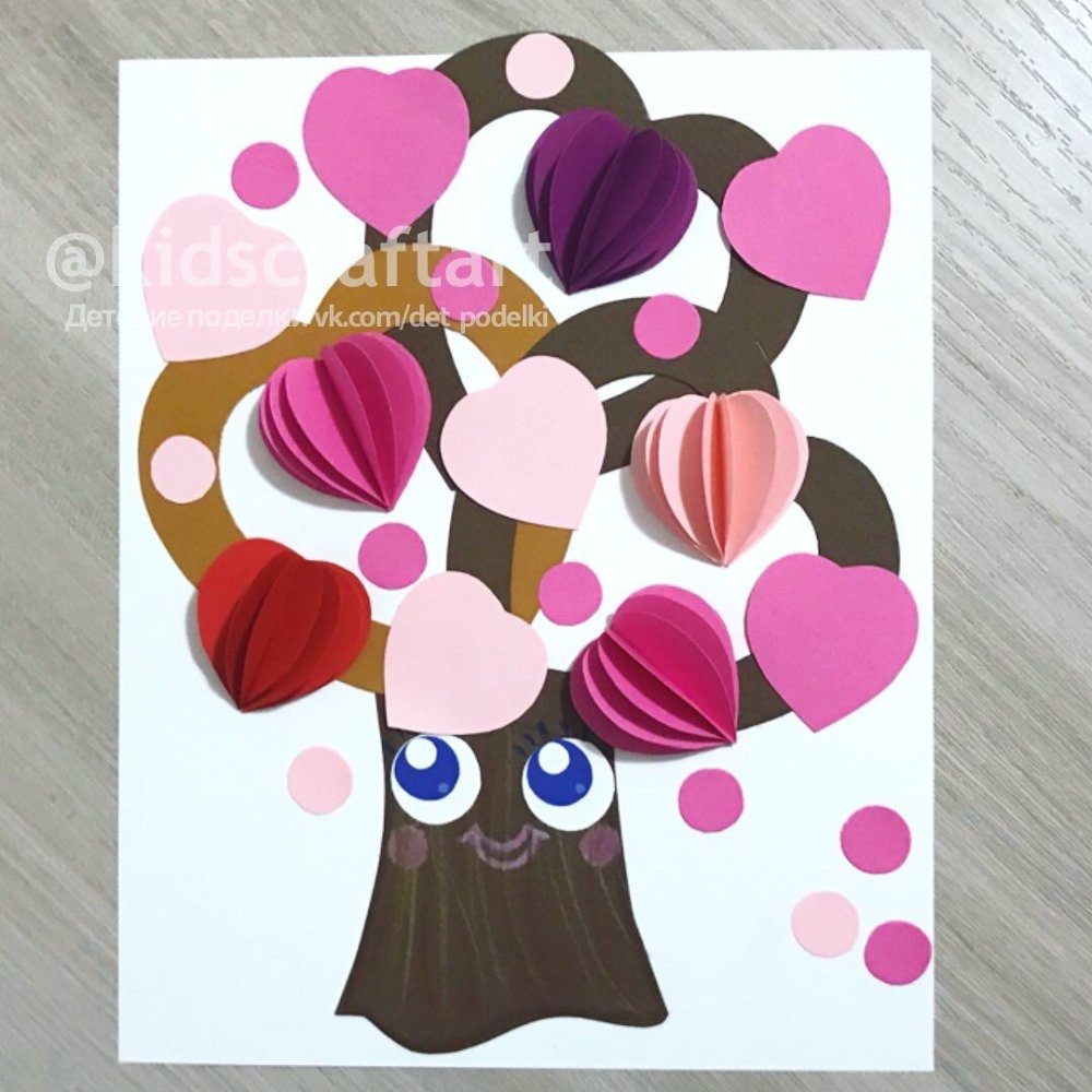 Дерево из валентинок аппликация
