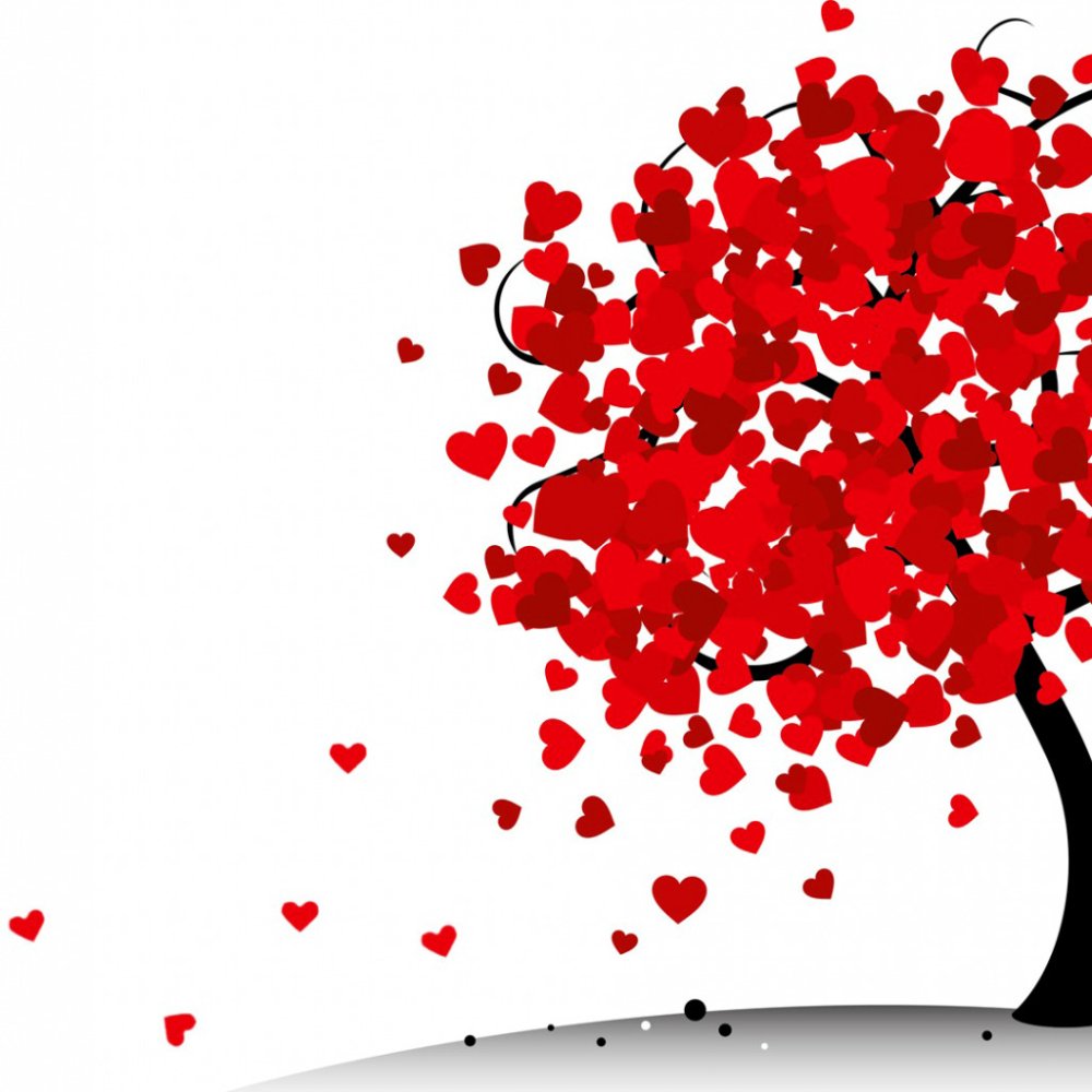 Дерево с сердечками в минималистичном стиле